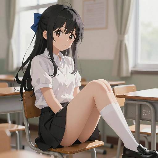 Anime Girl Relaxing in Classroom