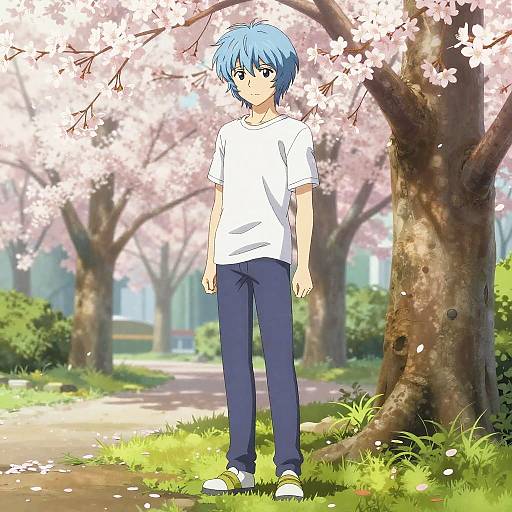 Rei Ayanami in Serene Cherry Blossom Park
