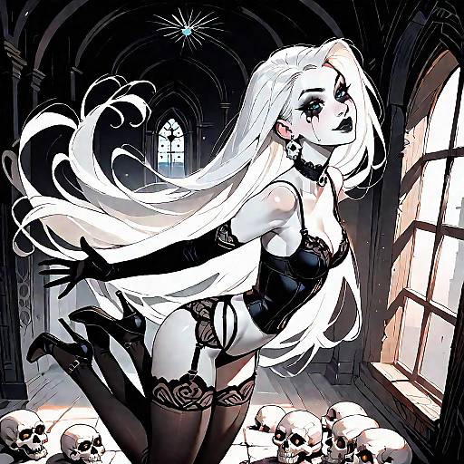 Woman in Skull Facepaint and Black Lingerie in Church