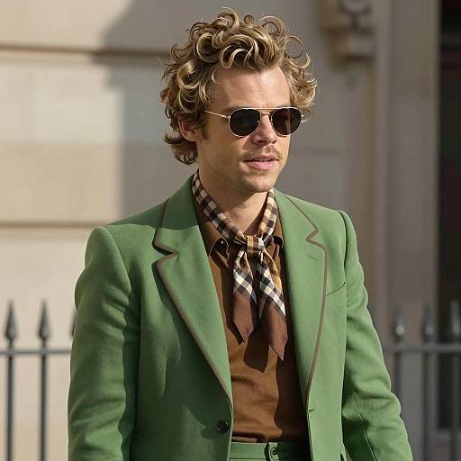 Stylish Man in Green Suit with Sunglasses