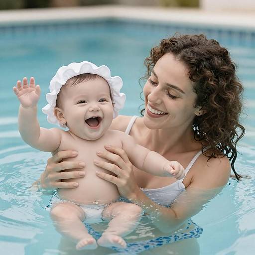 Mother and Baby Enjoying Pool Time
