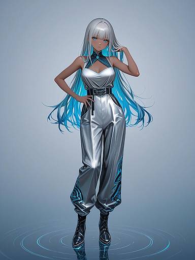 Elegant Anime Woman in Geometric Fashion