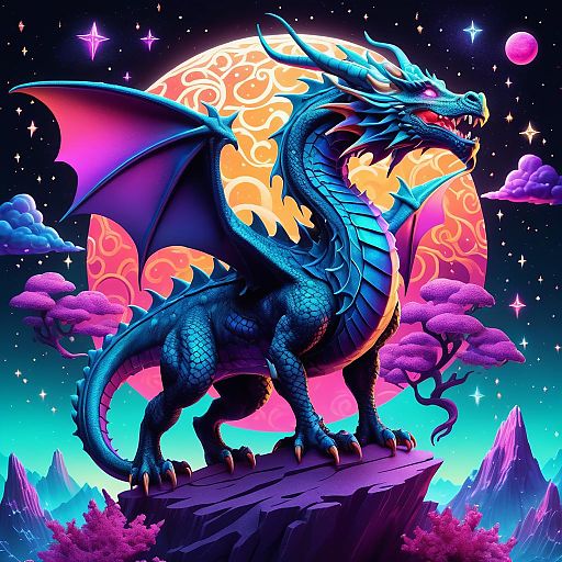 Vibrant Fantasy Dragon in Cosmic Landscape