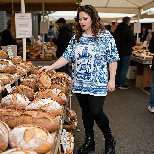 Plus-Size Woman at Artisan Bread Market