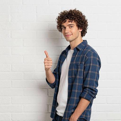 Smiling Man in Blue Plaid Shirt