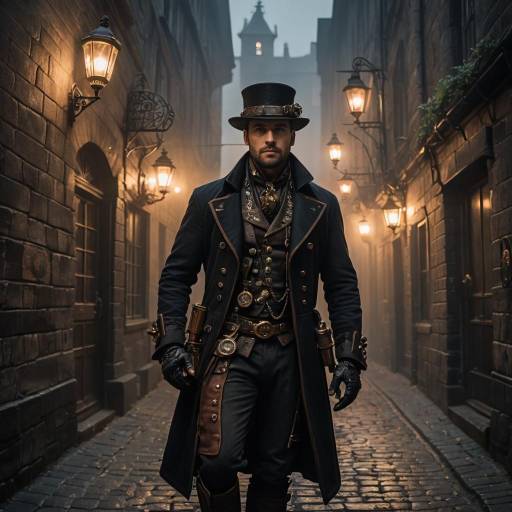 Steampunk Adventurer in Foggy Alley Steampunk Adventurer in Foggy Alley
