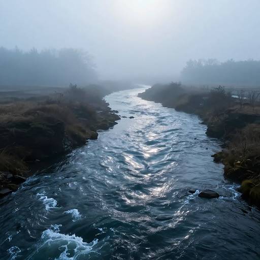 Mystical River in Foggy Landscape