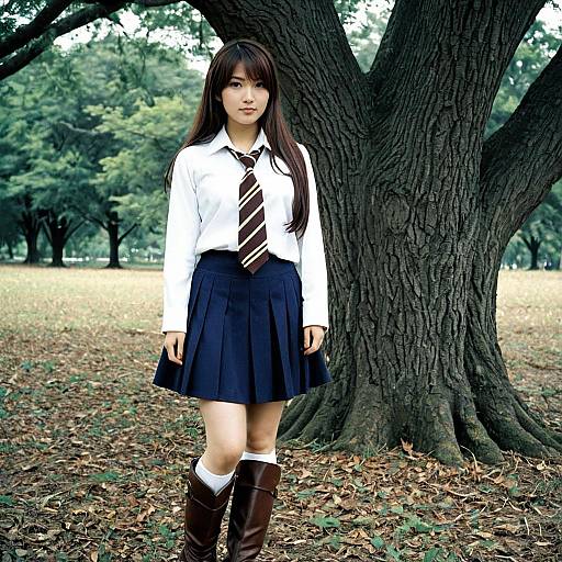 Young Woman in Captain Mizuki Cosplay Outdoors