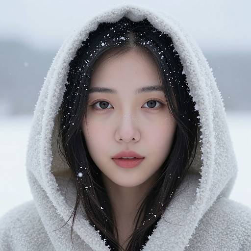 Snowflake-Adorned Asian Woman Portrait