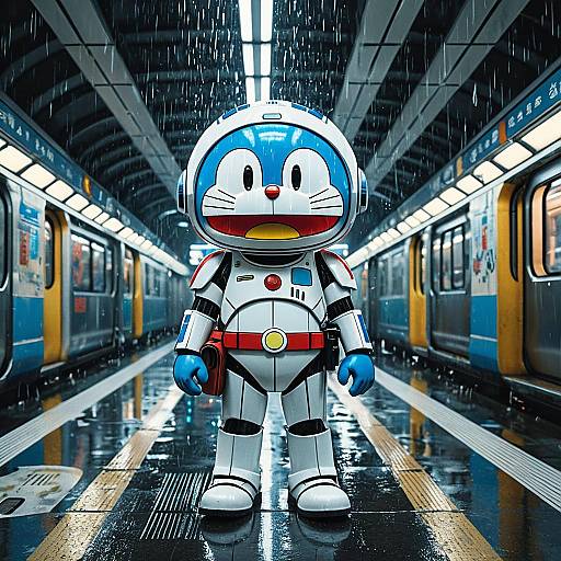 Doraemon Stormtrooper Hybrid in Rainy Subway
