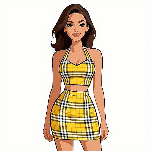 Smiling Woman in Plaid Crop Top Set