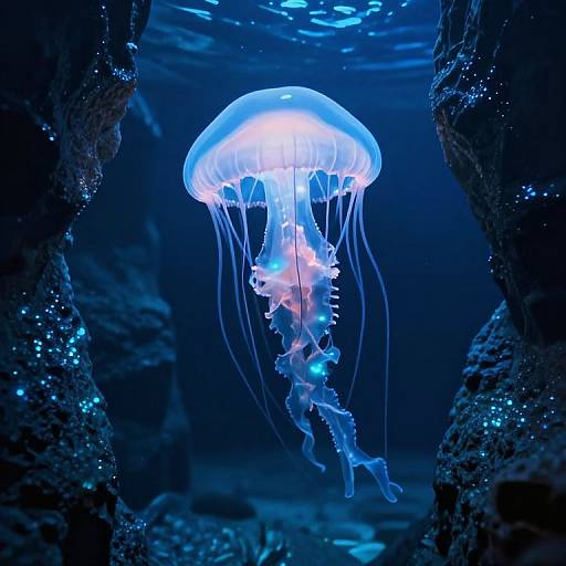 Bioluminescent Jellyfish in Stone Canyons