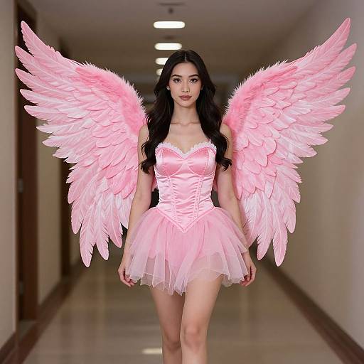 Woman in Pink Angel Costume