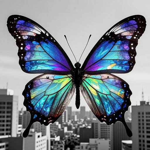 Giant Stained-Glass Butterflies Over City