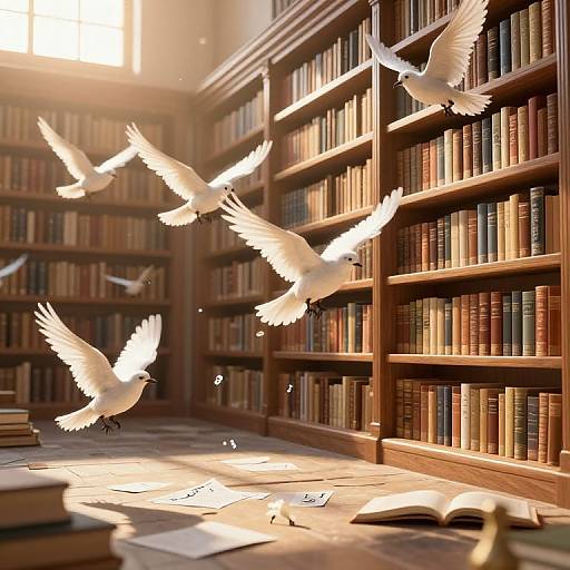 Magical Library with Migratory Birds