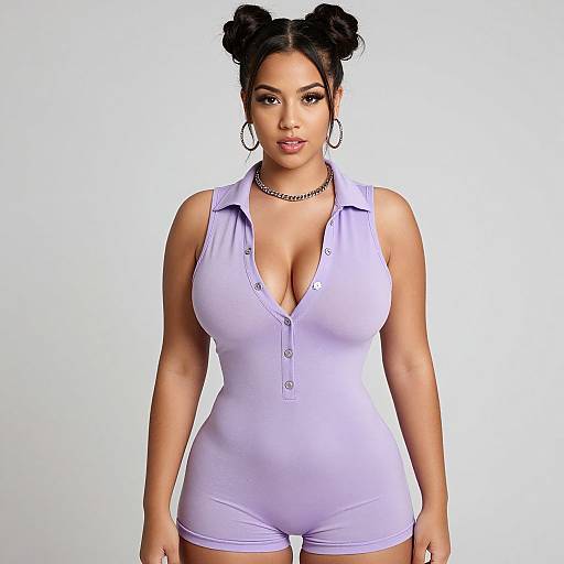 Confident Woman in Purple Romper