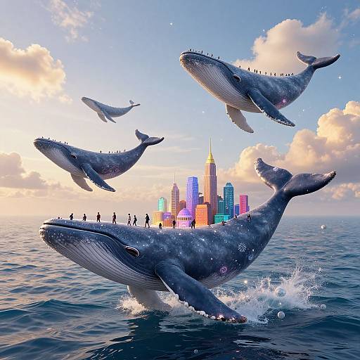 Surreal Sky Whales with Floating Cities