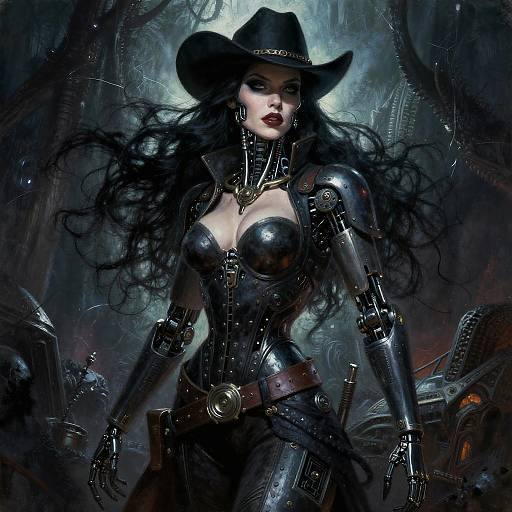 Gothic Futuristic Seductress in Cyberpunk Shadows