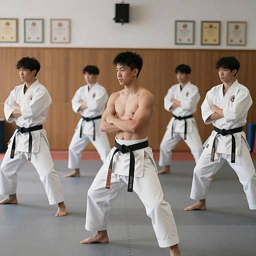 Dojo Training with Shirtless Martial Artist