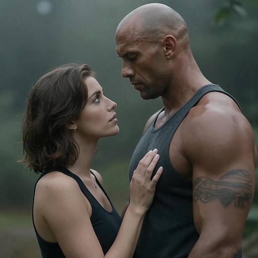 Intense Connection in Green Mist