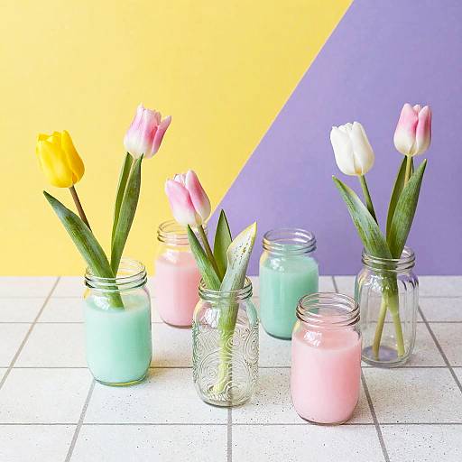 Whimsical Glass Jars and Tulips