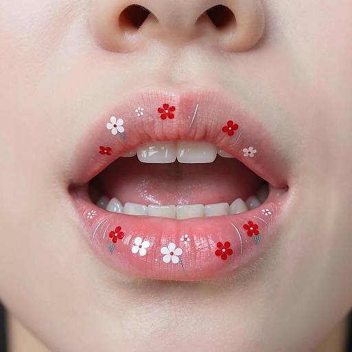 Floral Patterned Pink Lips Close-Up