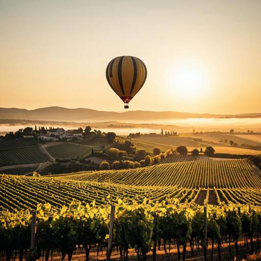 Romantic Hot Air Balloon Over Vineyards Romantic Hot Air Balloon Over Vineyards
