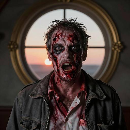 Haunting Zombie Portrait in Dark Setting