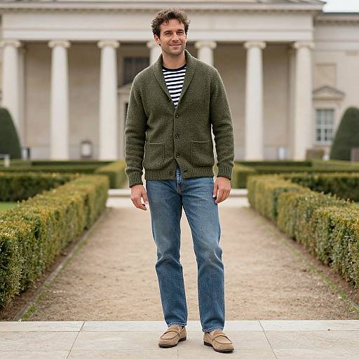 Stylish Man in Neoclassical Setting