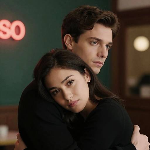 Intimate Embrace in Neon Glow