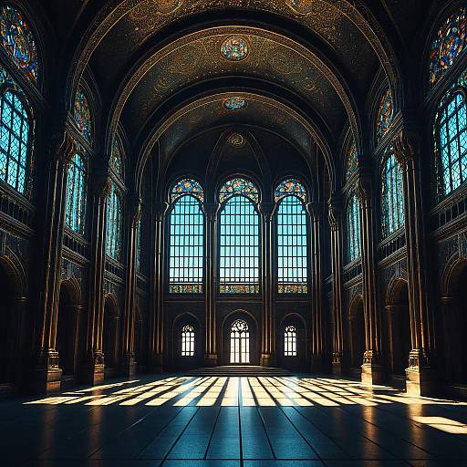 Divine Kingdom Palace Interior with Stained Glass