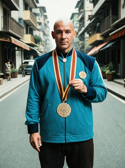 Man with Medal on Urban Street