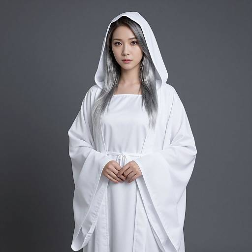 Silver Mist Woman in White Robe