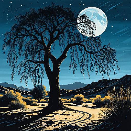 Nighttime Serenity at a Desert Oasis