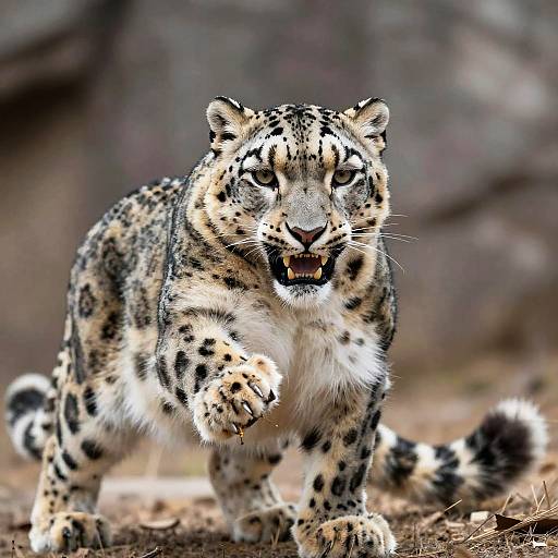 Snow Leopard Aggressive Battle Stance
