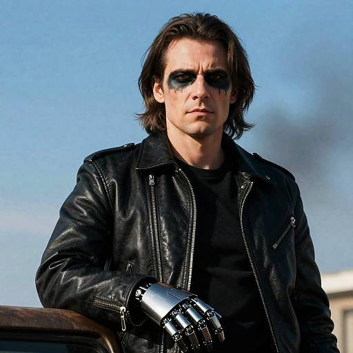 Man with Robotic Hand and Black Face Paint