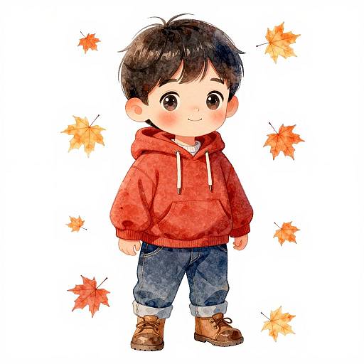 Charming Watercolor Toddler in Autumn Park