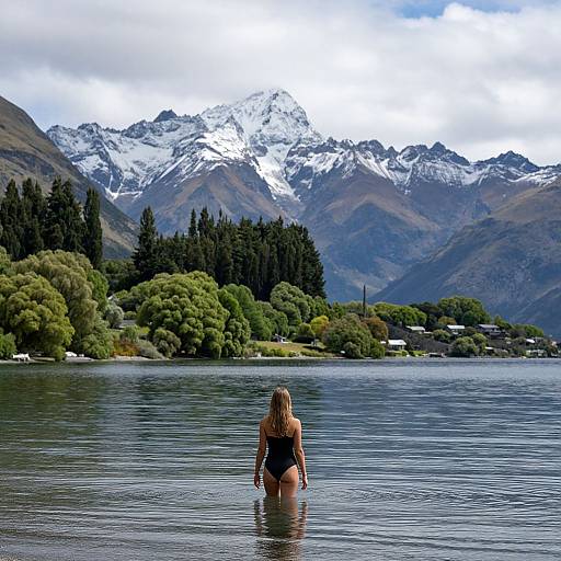 Woman in Tranquil Lake Wanaka