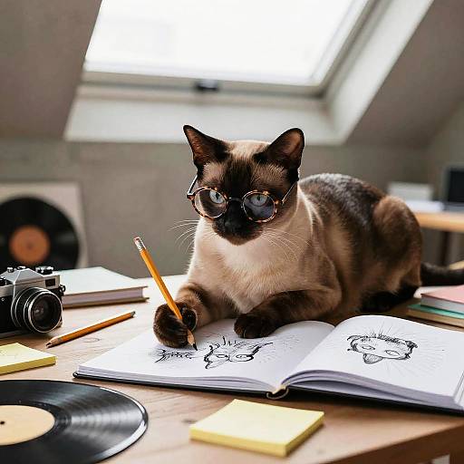 Burmese Cat Studying in Cozy Loft