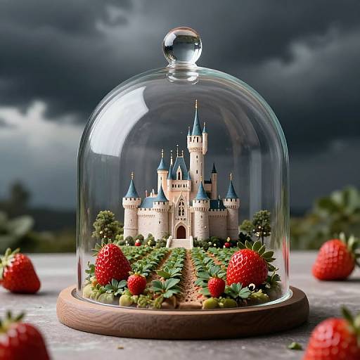 Surreal Strawberry Castle Under Dome