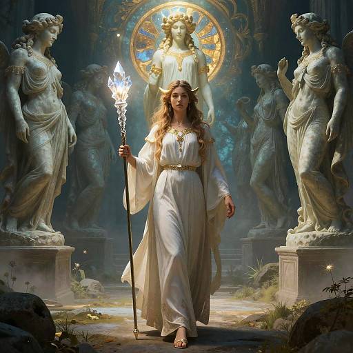 Arcane Priestess in Mystical Landscape