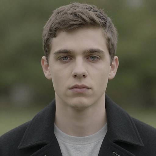 Serious Young Man in Black Coat
