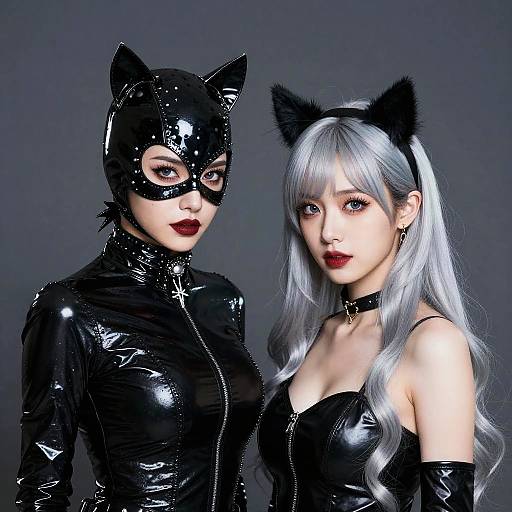 Two Women in Catwoman-Inspired Costumes