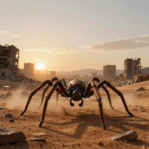 Steampunk Spider Mech at Sunrise