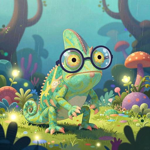 Pixar-Style Tiny Chameleon in Magical Jungle