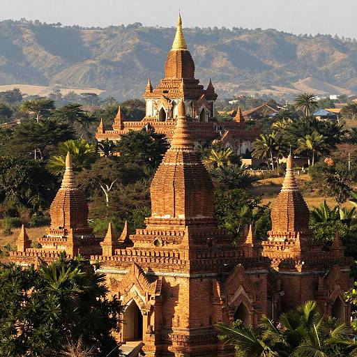 Sunlit Ancient Temple with Pagodas