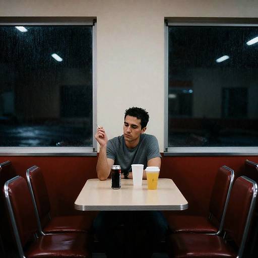 Solitary Reflection in a Rainy Diner