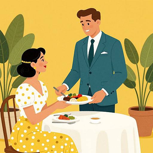 Retro Illustration of Elegant Dining Scene