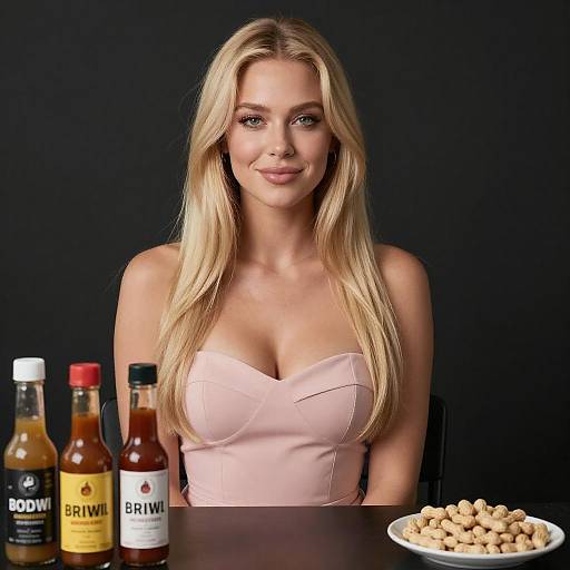 Blonde Woman with Hot Sauce Collection
