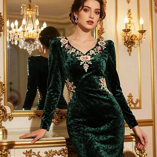 Emerald Velvet Dress in Vintage Room